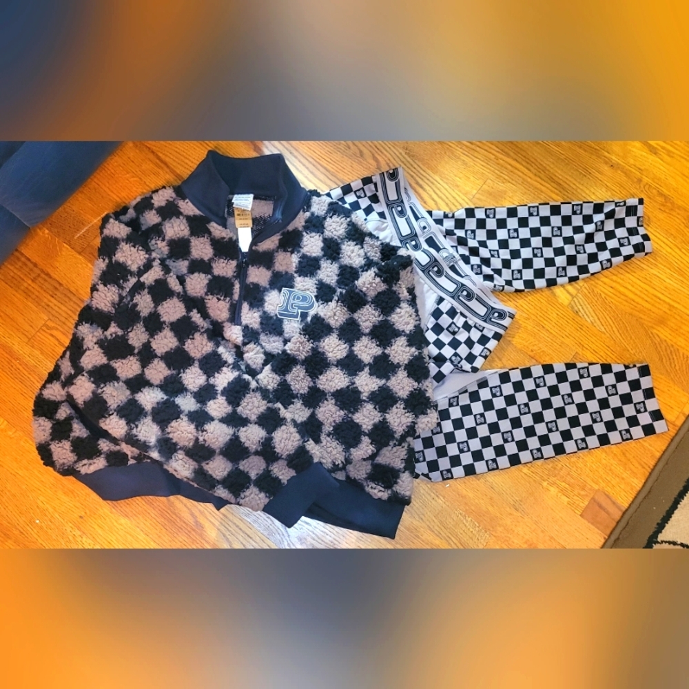 Victoria's Secret PINK Cozy Fleece Checkered Half Zip Fleece Matching Leggings